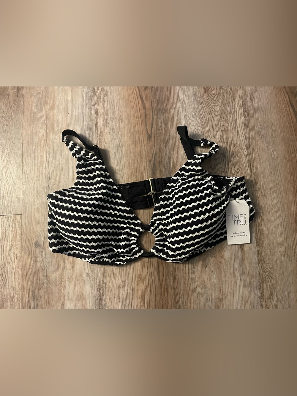 Time and Tru Black and White Ring-Front Bra